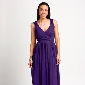 Floor Length Purple Wrap Chiffon Dress